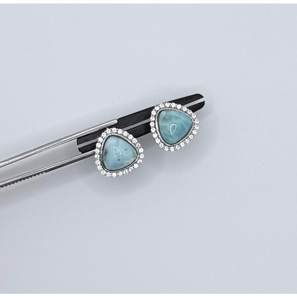 Vintage 925 Sterling Silver Larimar CZ Stud Earrings